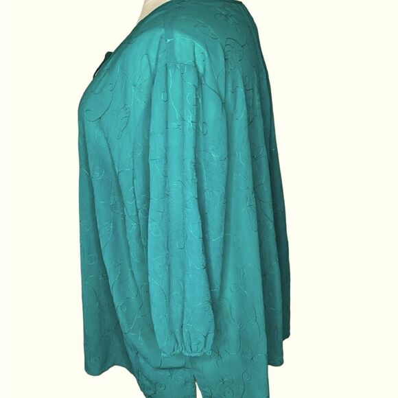 Maggie Barnes Plus Size Woman's Blouse Size 4X Green Beaded Embroidered - Picture 9 of 11